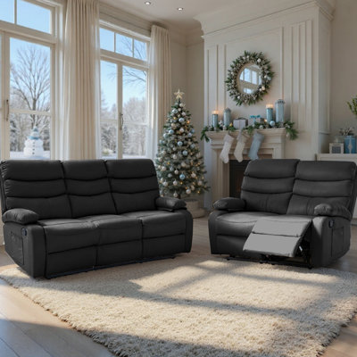 Altizer Garry 2-piece Faux Leather Rediner Sofa Set,modern Manual Redining Leather Sofa Set,2+3 Seater Living Room Recliner Set,black