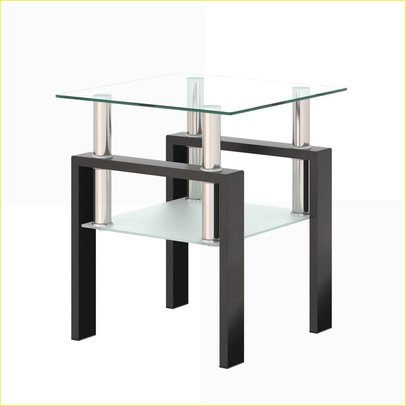 Transparent Tempered Glass Coffee Table for Living Room, 17.72” Square, Easy-Clean and Durable