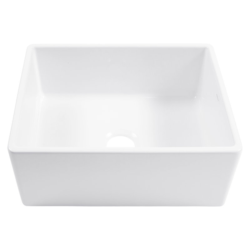 Austen White Fireclay 24" Farmhouse Apron Front Kitchen Sink with Stainless Steel Faucet Kit
