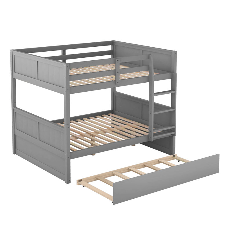 Lit superposé au-dessus d'un lit superposé gris avec lit gigogne simple - La taille de la chambre à coucher pratique permet d'économiser de l'espace