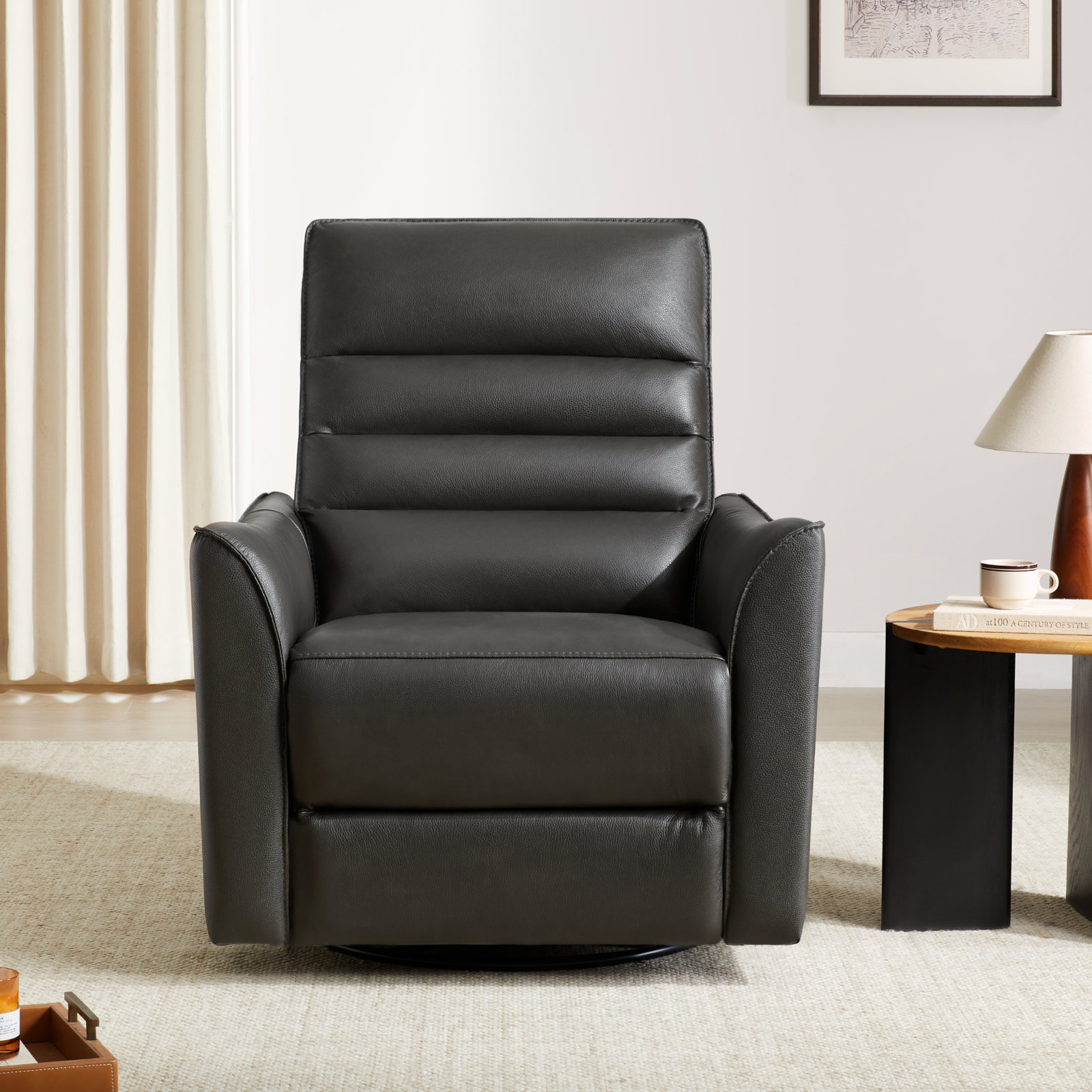 Gabi 33" Genuine Leather Swivel Power Recliner, Impression Dark Grey Top Grain Leather
