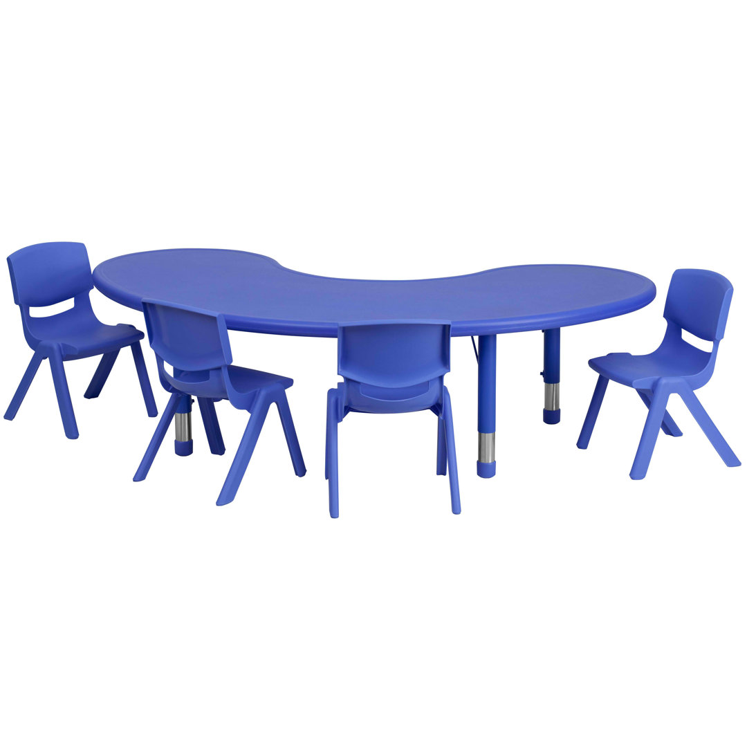 Goddard 35"W x 65"L Half-Moon Plastic Adjustable Activity Table Set - 4 Chairs Flash Furniture Tabletop 