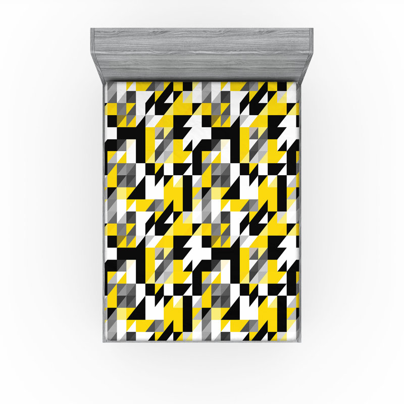Ensemble de 2 draps-housses Ambesonne, Jaune, gris, noir / géométrique, Drap-housse très grand californien