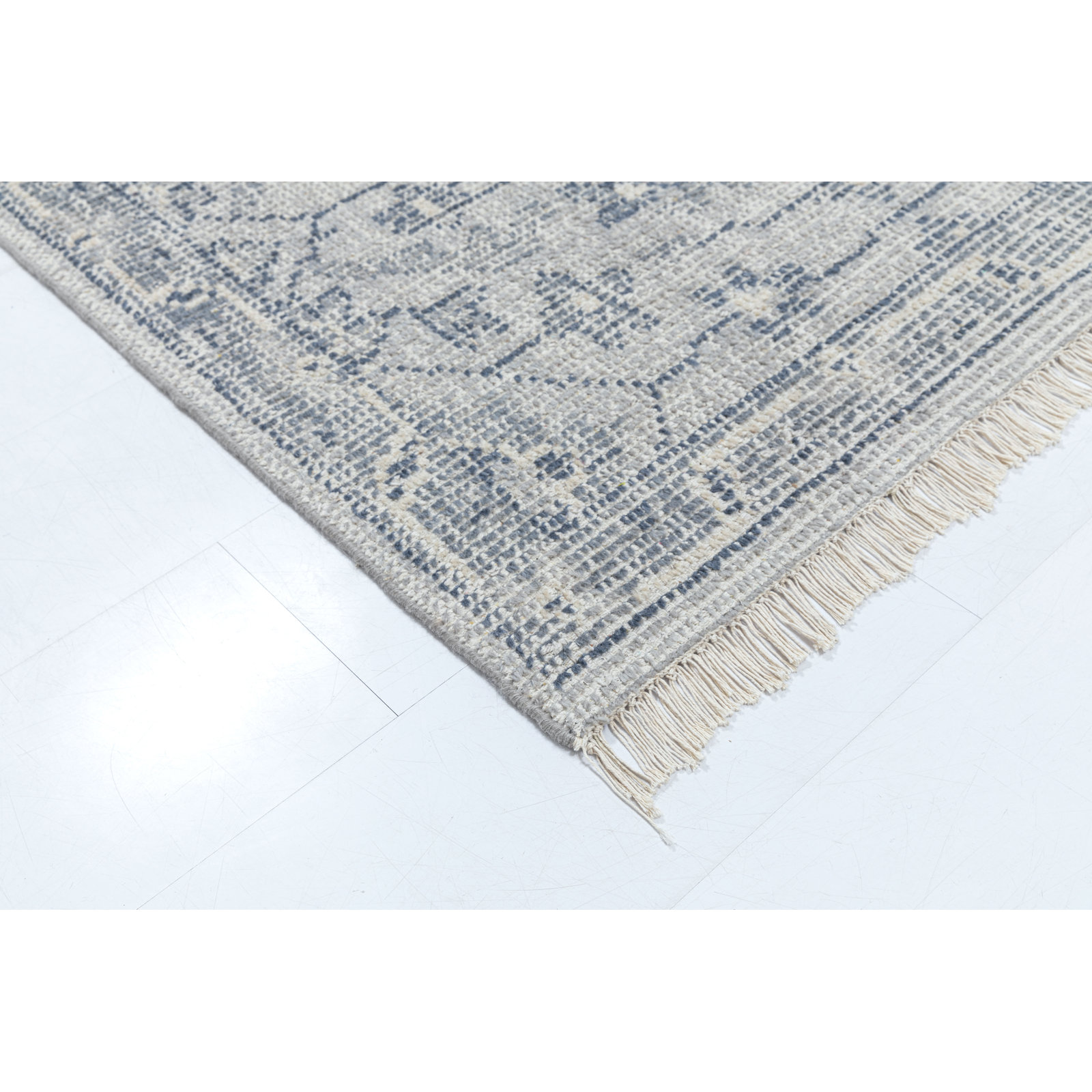 Ronia Blue Hand-Knotted Floral Rug, Rectangle 9' x 12'