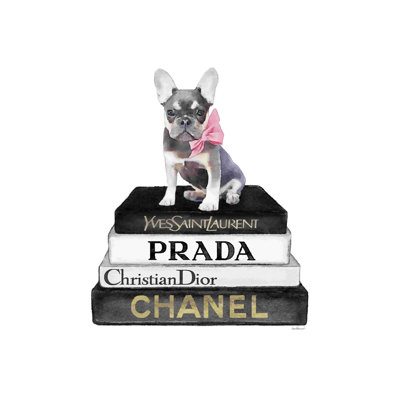 Black Frenchie Bookstack - Wrapped Canvas Painting