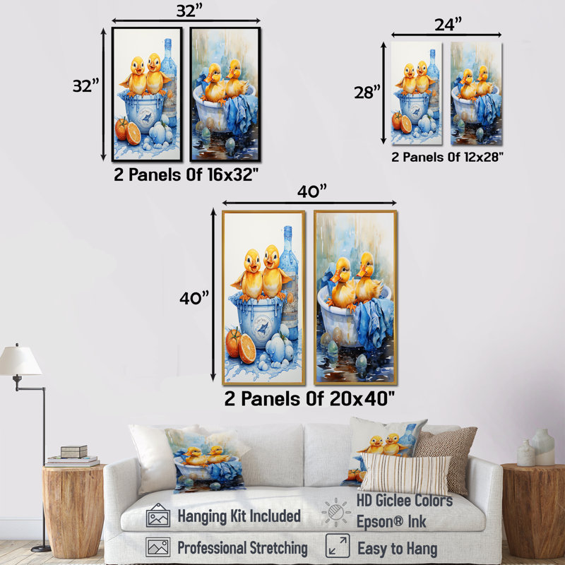 Blanchisserie Dancing Duck Detergent II - ensemble de 2 pièces, Toile tendue, H 32 po x l 33 po