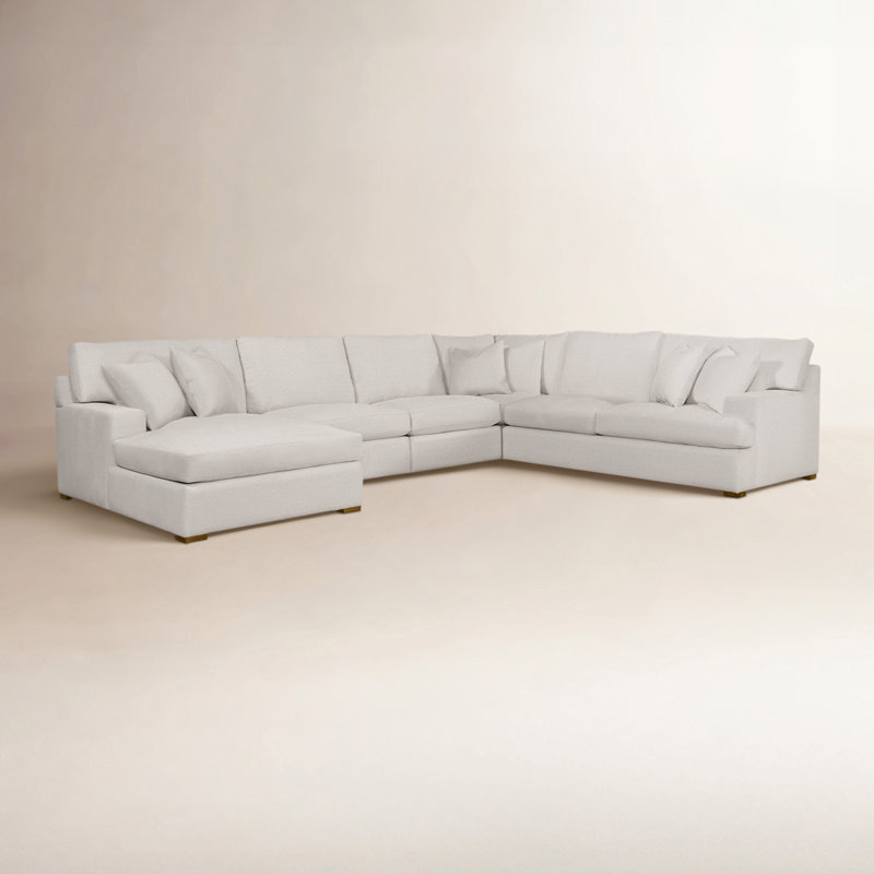 Cambria Upholstered U-Sectional, Cobalt Blue Stripe; 0204-64, Right Hand Facing, Frost White