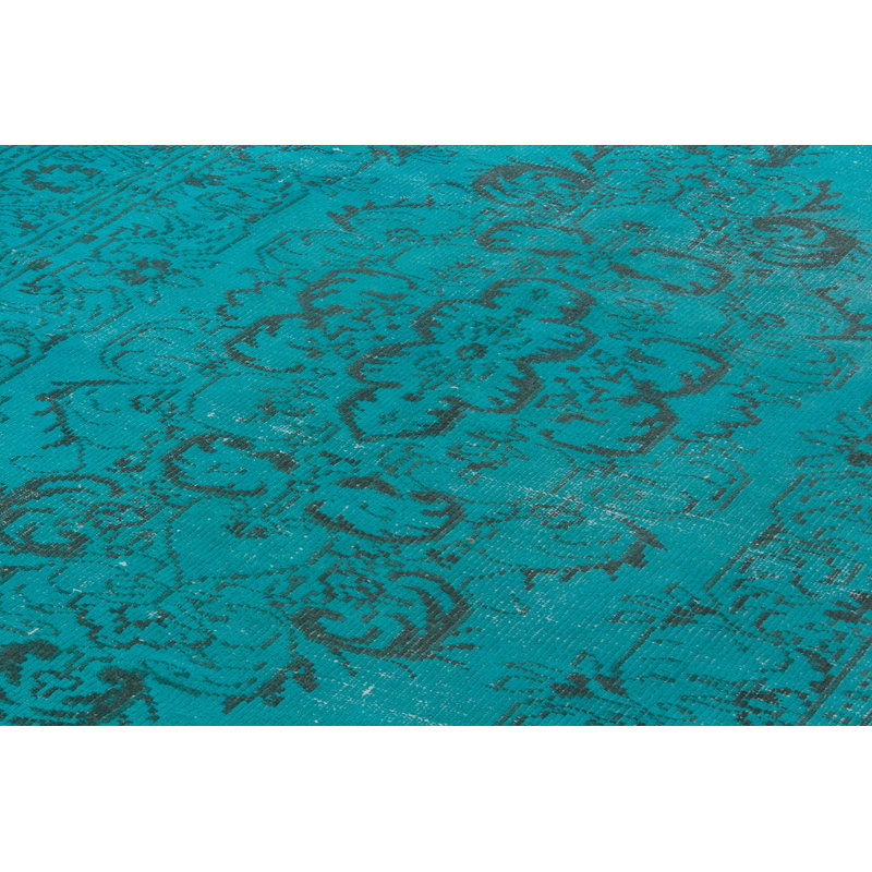 Tapis turc bleu turquoise surdimensionné à la main 6 x 10,2 pi