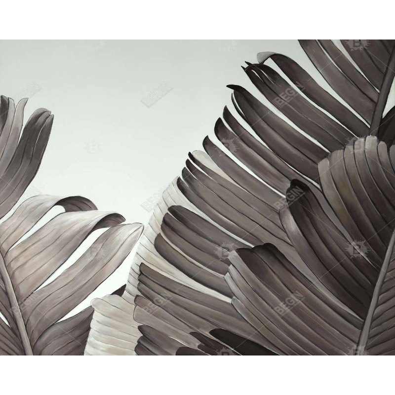 Grayscale Tropical Leaves Print On Canvas