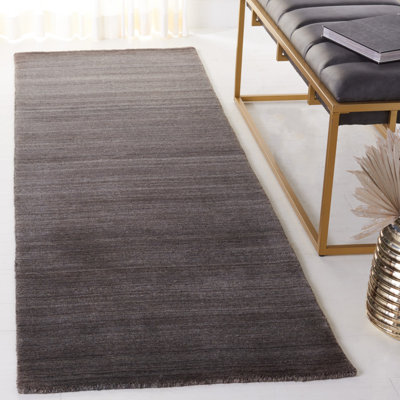 Tapis gris anthracite en laine et en coton tissé à la main Thendara