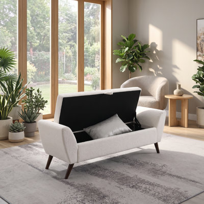 Banc de rangement moderne rembourré avec pieds en bois | Repose-pieds de 60 po pour le salon, la chambre à coucher | Design Mid-Century