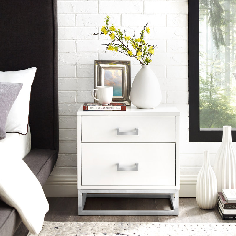 Table de chevet / table d'appoint Raees, Blanc / Chrome