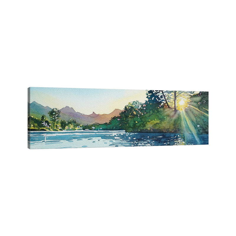 Spring Sunshine - Malibou Lake by Luisa Millicent - Panoramic Painting on Canvas, 30.48cm H x 91.44cm W x 3.81cm D