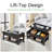 3-Piece Living Room Table Set With Lift Top Coffee Table And 2 Power Side Tables, Black Wood Grain Coffee Table Set With Hidden Storage, End Tables With 2 AC Outlets & 2 USB Ports For Living Room, Apartment, Home Office