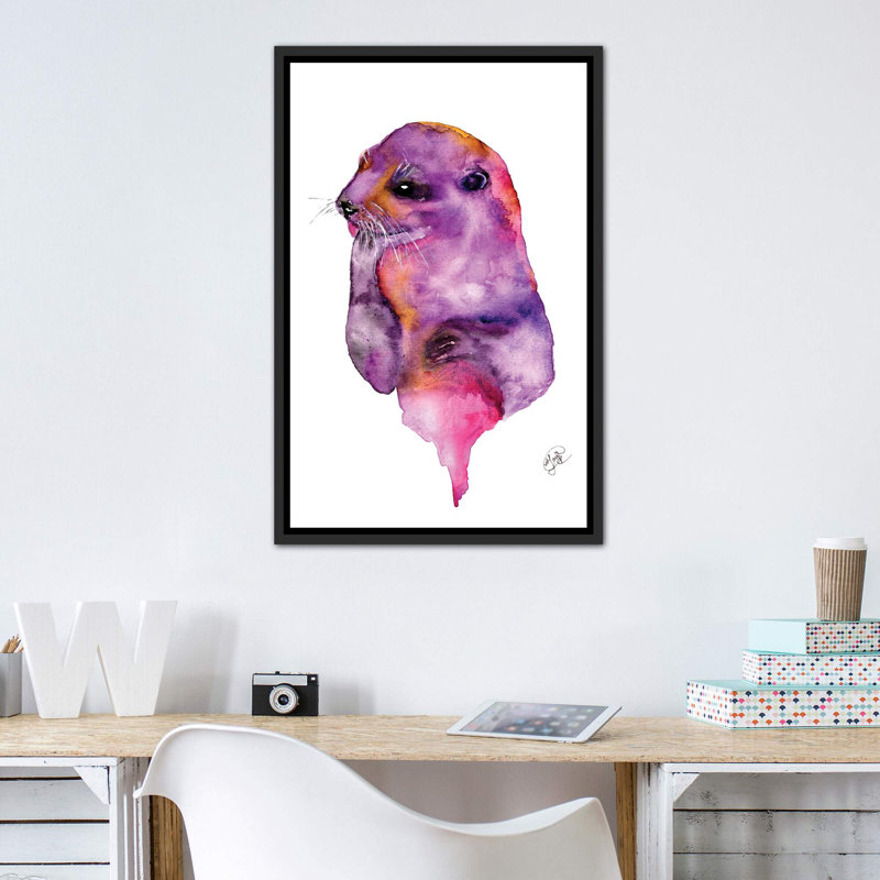 Loutre, art sur toile, Toile avec cadre noir, H 48 po x l 32 po x P 1,5 po