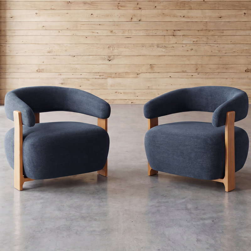 Chaise d'appoint moderne en bois massif avec coussins épais (ensemble de 2), Bleu