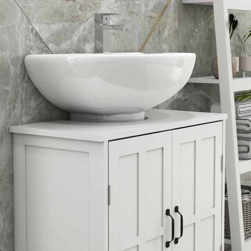 Meuble-lavabo blanc, tablette réglable pour rangement sur mesure, blanc, efficace