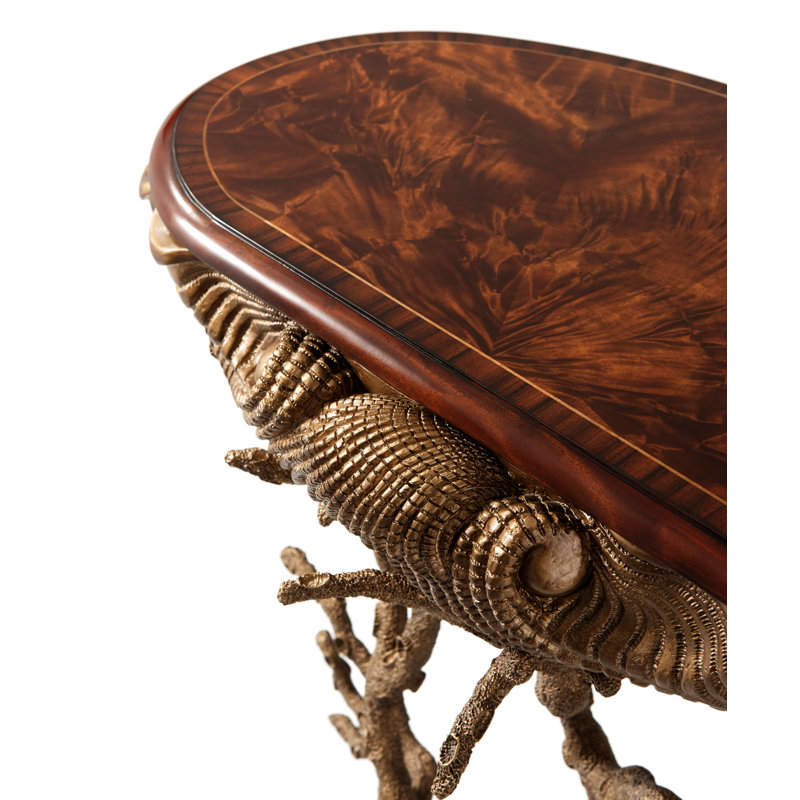 Renaissance Inspired Clamshell and Coral Brown End Table