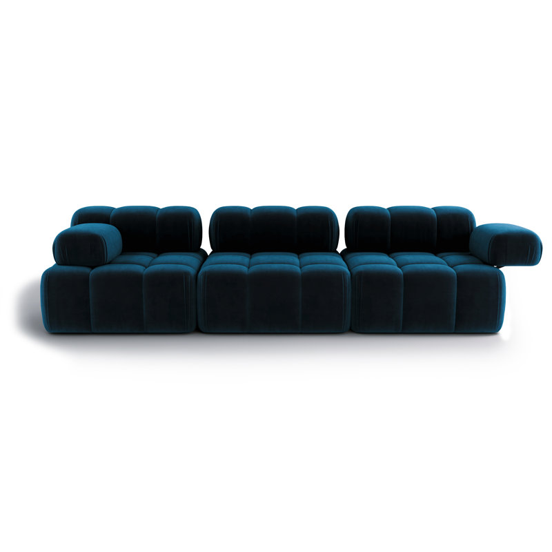 3 Seater Velvet Sectional, Navy Blue