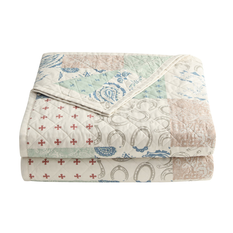 Patchwork Paisley Skull Longhorn Horseshoe Aztec Print Southwestern Western Style Bedding Quilt Set, Twin