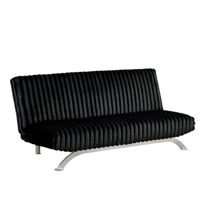 Futon Sofa Bed Contemporary Style Chrome Finish Metal Base Legs Converted Into Legs With Hidden supported Legs Black Finish