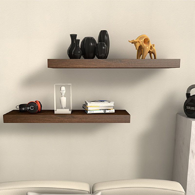 Chalissa 2 Piece Solid Wood Floating Shelf, Dark Walnut, 1.57" H x 36" W x 6" D