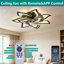 Ventilateur de plafond moderne à motif floral avec éclairage intégré, ventilateur de plafond discret avec télécommande pour chambre, ventilateur de plafond encastré avec éclairage DEL à intensité variable, 6 vitesses, éclairage de plafond avec minuterie