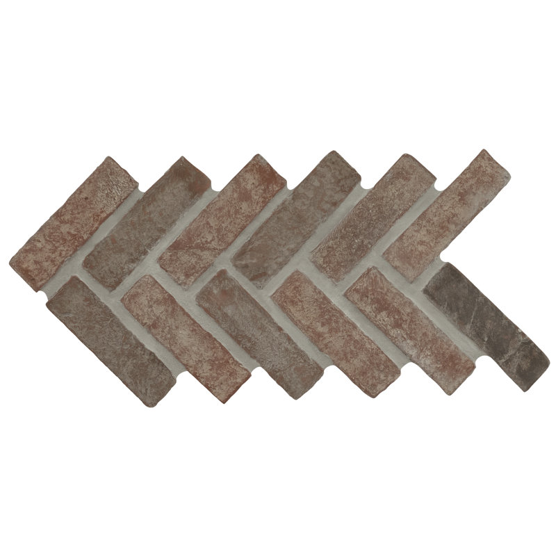 SAMPLE-Noble Red 2.25" x 7.5" Textured Brick Herringbone Clay Mosaic Tile