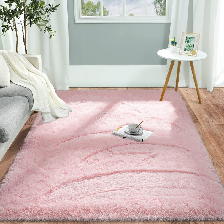 Light Pink Area Rug, Shag Carpet for Girls Boys Room,Furry Rug for Baby Kids Room,Fuzzy Rug for Dorm Nursery Room Everly Quinn Rug Size: Rectangle 3