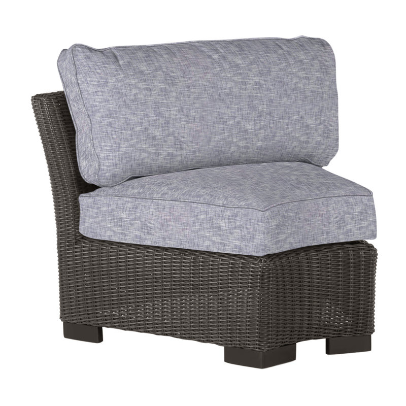 Fauteuil club tissé avec coussins Club, Trépointe, Lin marine, Noyer noir