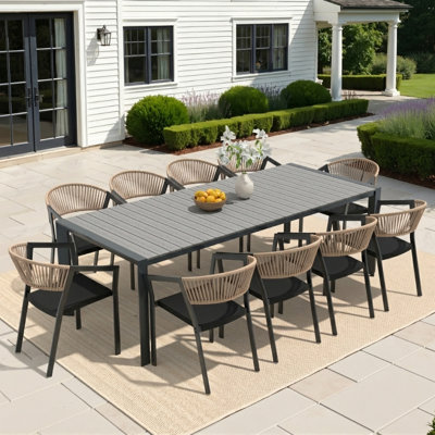 10 - Person Aluminum Outdoor Dining Set With Stacking 8-Lb Chairs And Umbrella Hole