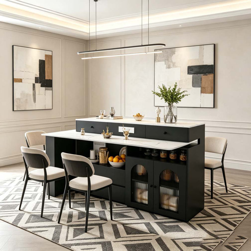Kitchen Island with Extendable & Rotating Table