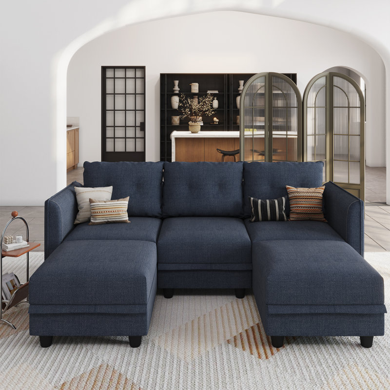 Canapé modulaire à accoudoirs carrés 86,21 po, Bleu