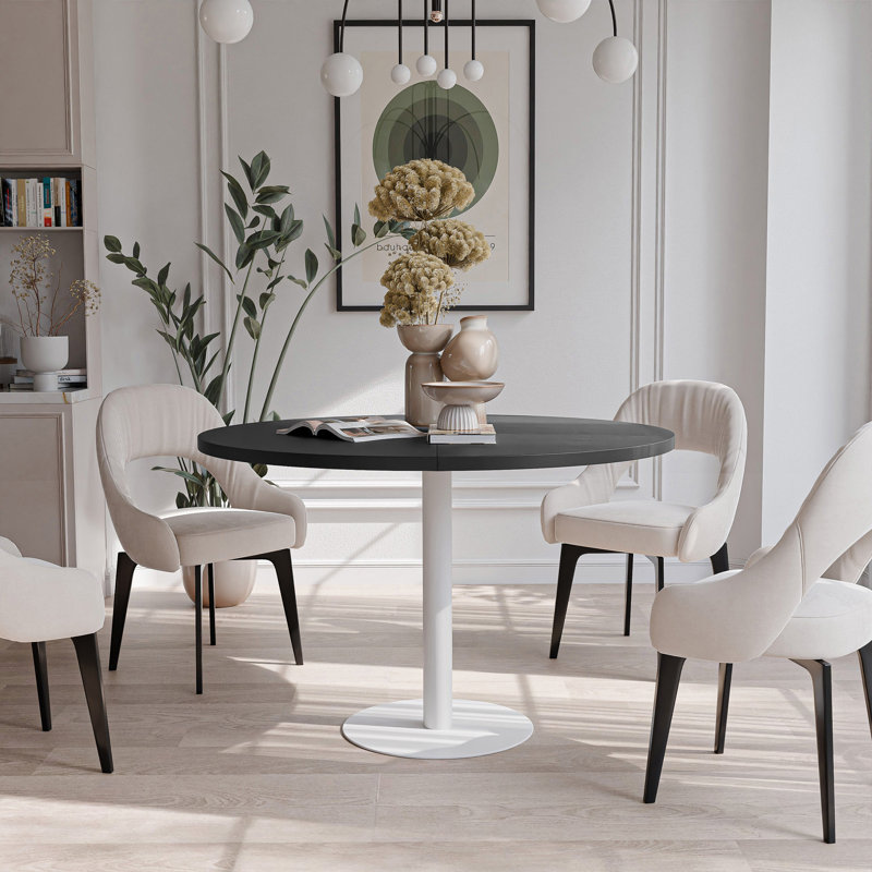 Extendable Round Dining Table, Black, Bellato Grey