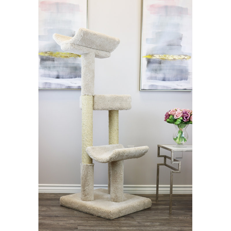 Tour à chat Prestige avec arbres à chat et poteaux à griffer, Beige
