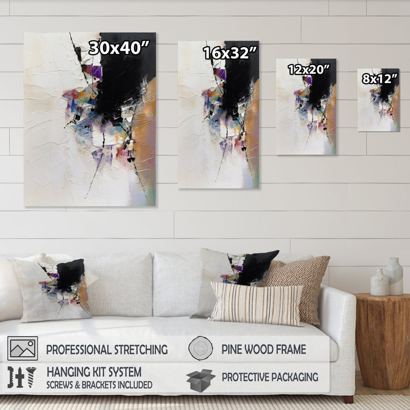 Impression sur toile géométrique mauve, Impression noire sur toile encadrée, H 20 po x l 12 po x P 1 po