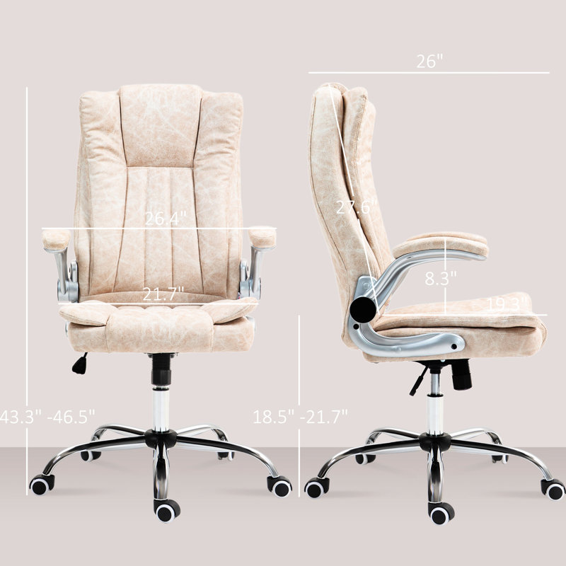 Siège de bureau en microfibre à haut dossier, accoudoirs rembourrés rabattables, inclinable et réglable en hauteur, pivotant à 360 °, siège de bureau blanc crème Delight - Accoudoirs, dossier, hauteur,