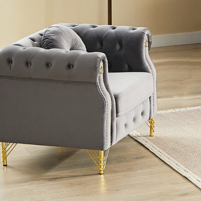 Single Grey Velvet, With Copper , Buttons, And Metal Legs. Loop Design For Hanging Ecuadorian Decor Ornamental Items