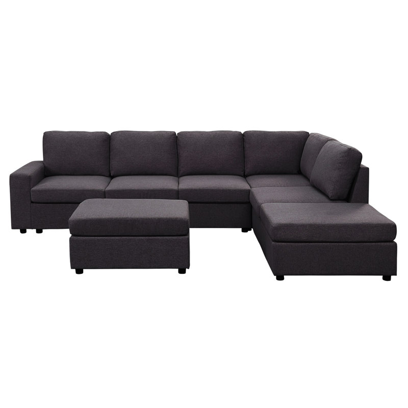 Canapé modulaire 120 po en lin gris foncé modulaire réversible, capacité de 6 places, dossier bas européen, solution pour petit espace, hauteur 18 po, style, accommodement