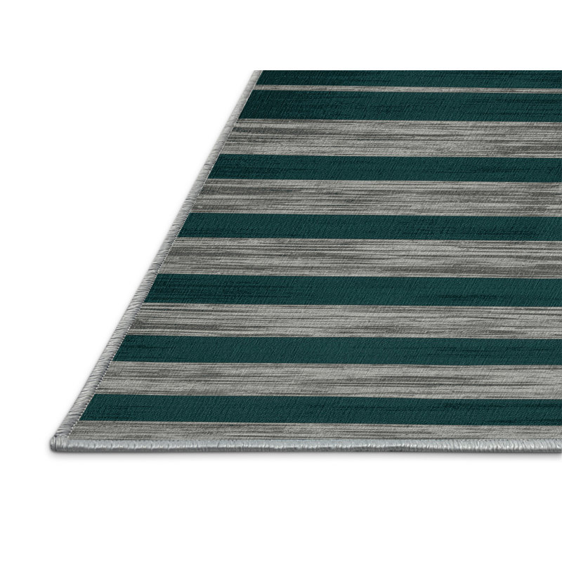 Tapis bleu à rayures horizontales lavable à la machine, Rectangle 7 pi x 10 pi