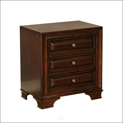 Table de chevet en cerisier avec 3 tiroirs, prises USB et prises de courant et veilleuse pour les chambres à coucher modernes