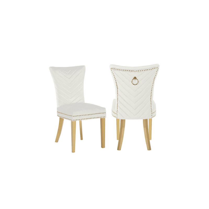 Beige Velvet Wingback Dining Chair with Gold Metal Legs