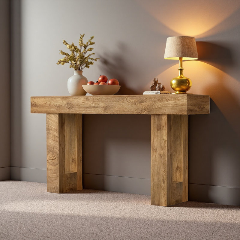 63'' Long Console Table, Farmhouse Entryway Table With Storage, Native Wood Grain Tree Scars, Wooden Rectangular Sofa Table Behind Couch For Entrance, Hallway, Living Room, Foyer