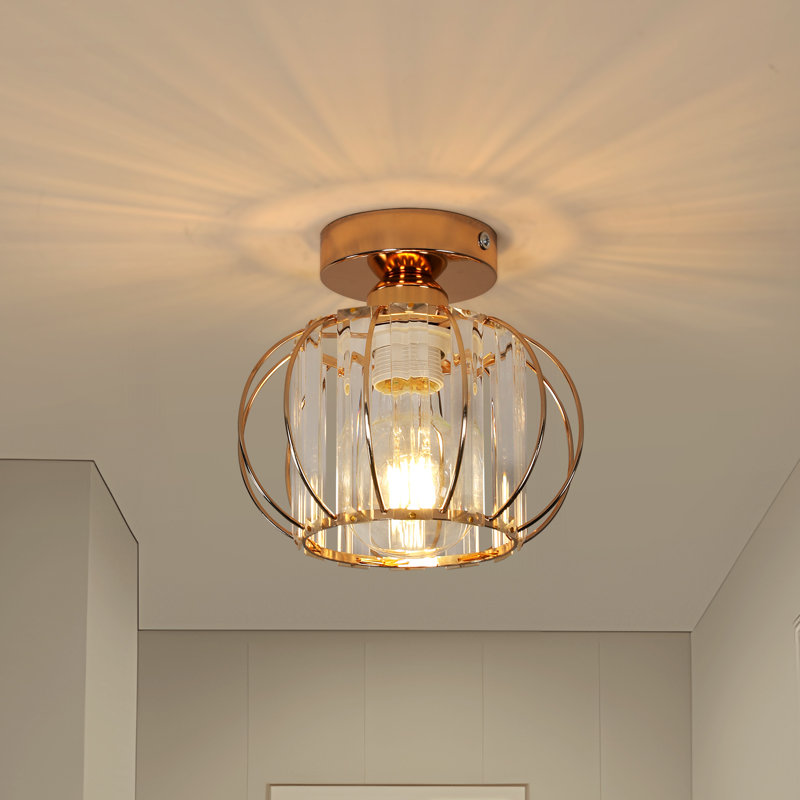 Debussy 1-Light Crystal Semi Flush Mount Ceiling Light, Gold