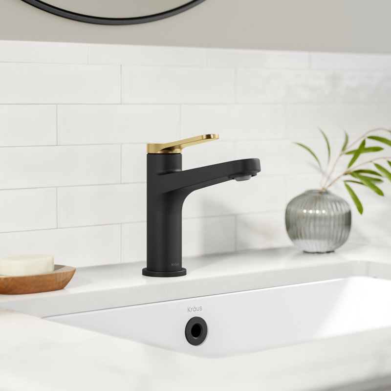 KRAUS Indy Bathroom Faucet In Spot-Free With Single Handle, Pop Up Drain And Supply Lines, Matte Black/Brushed Brass