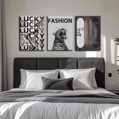 Tendance léopard toile art mode guépard chanceux planche à roulettes mur photos Funky rétro BCBG esthétique de luxe affiches impressions pour chambre à coucher appartement dortoir décoration 16 x 24 po