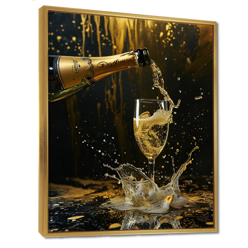 Fashion Bubble Celebration I - décoration murale vin et champagne, Toile avec cadre flottant or, H 32 po x l 24 po x P 1 po