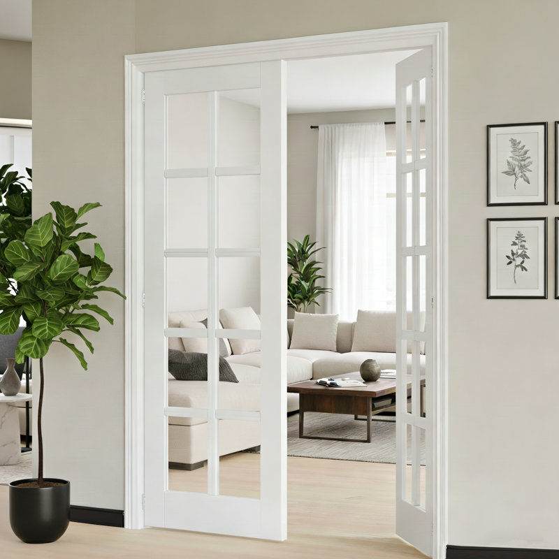 Portes intérieures intérieures en verre double avec 10 panneaux transparents - Porte de garde-manger en MDF de style pré-suspendu avec cadre