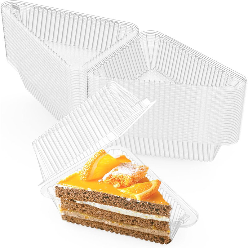 100 Pieces Cake Slice Plastic Containers, 5 Inches Hinged Lid Cheese cake Container