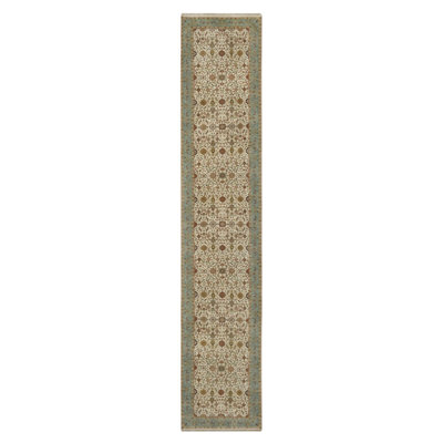 3'x15'6" Chiffon White, Kashan Design, 300 KPSI, Hand Spun New Zealand Wool, Hand Knotted, XL Runner, Oriental Rug